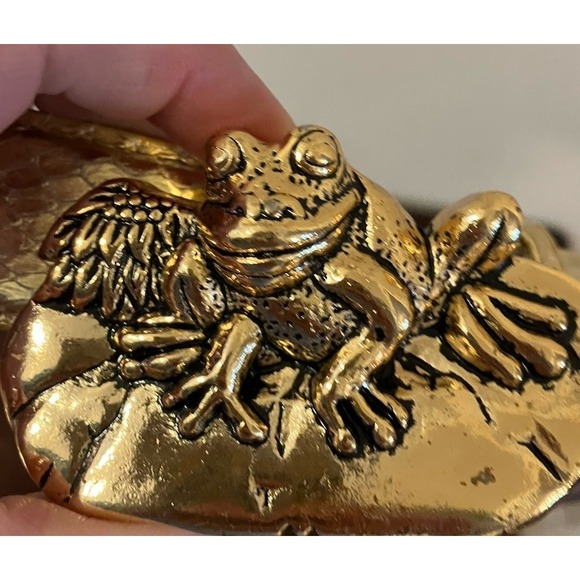 Genuine Snake Skin Belt Gold Frog Buckle Size M/L NEW Unique Statement - Picture 2 of 4